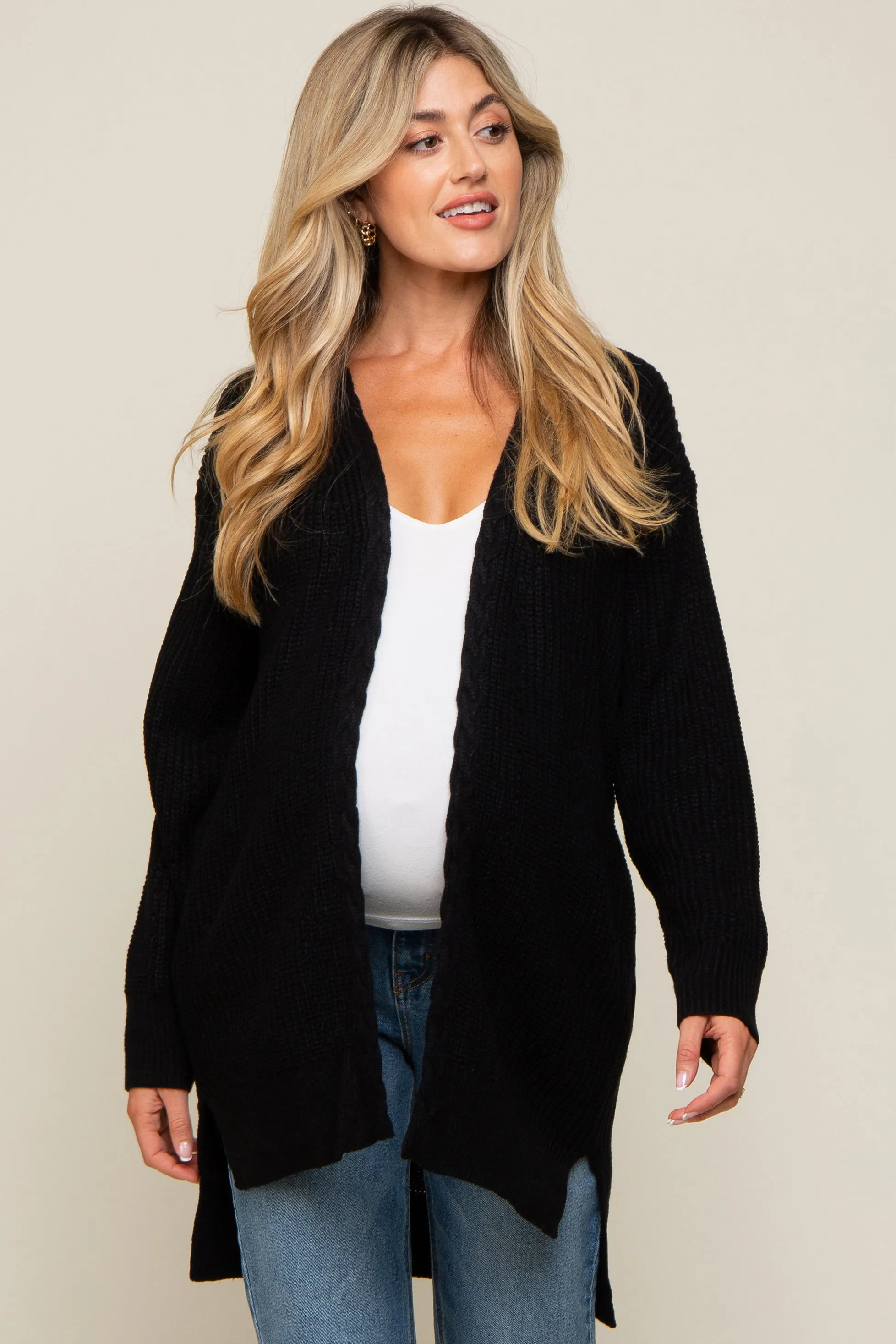 Black Cable Knit Accent Maternity Cardigan sold by Pinkblush product image thumbnail 2
