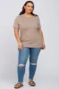Mocha Solid Short Sleeve Plus Top sold by Pinkblush