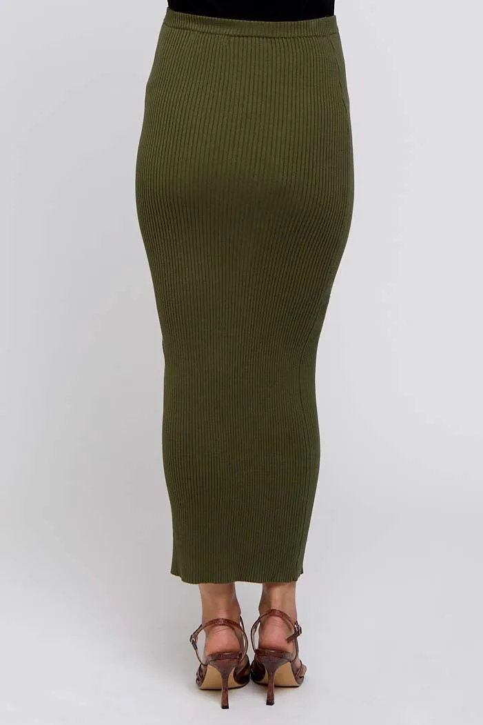 Olive Rib Knit Side Button Maternity Maxi Skirt sold by Pinkblush product image thumbnail 5