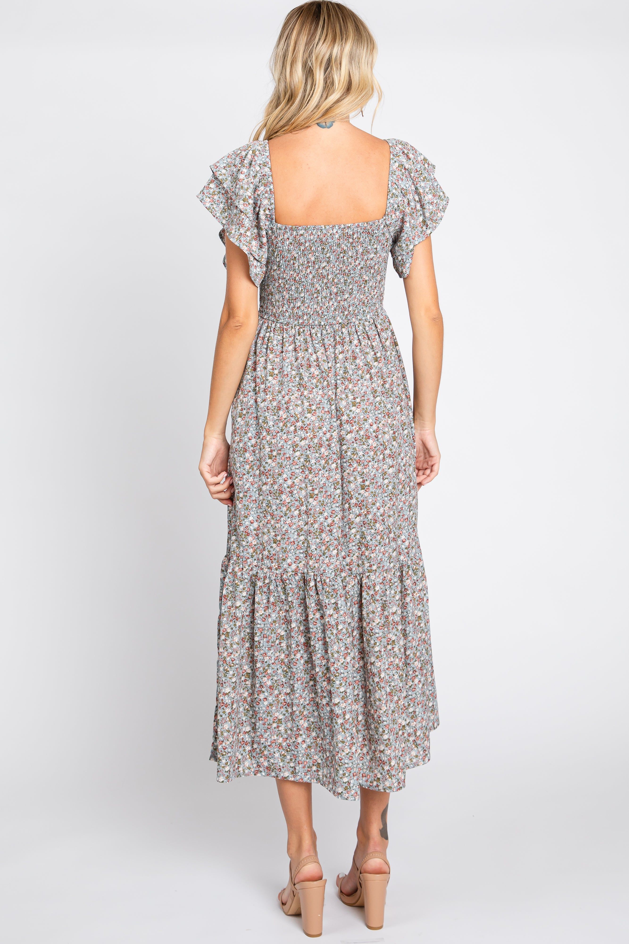Light Blue Floral Flutter Midi Dress sold by Pinkblush product image thumbnail 3