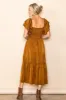 Camel Satin Flutter Sleeve Midi Dress sold by Pinkblush