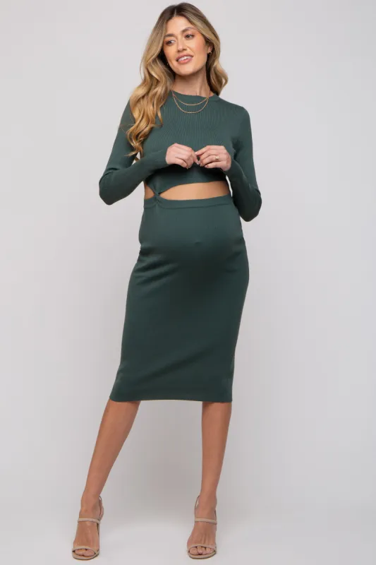 Olive Fitted Cutout Maternity Midi Dress sold by Pinkblush
