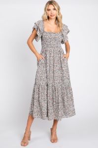 Light Blue Floral Flutter Midi Dress sold by Pinkblush