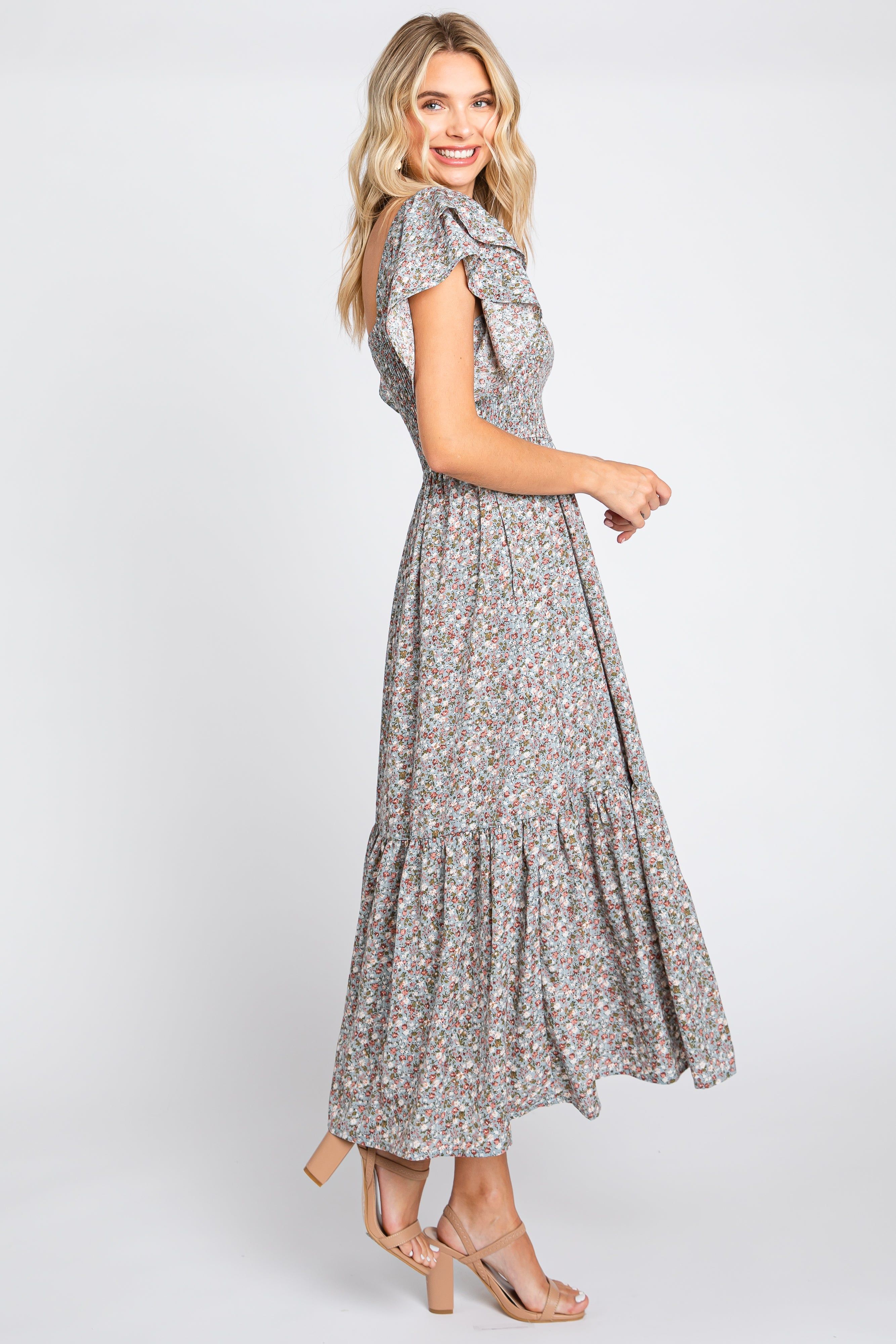 Light Blue Floral Flutter Midi Dress sold by Pinkblush product image thumbnail 2