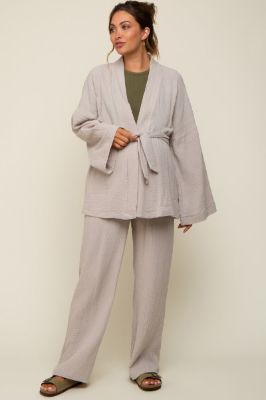 Grey Textured Long Sleeve Wide Leg Maternity Set sold by Pinkblush