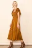 Camel Satin Flutter Sleeve Midi Dress sold by Pinkblush
