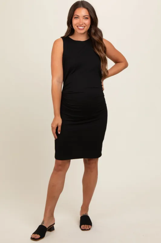 Black Ruched Sleeveless Maternity Fitted Dress sold by Pinkblush