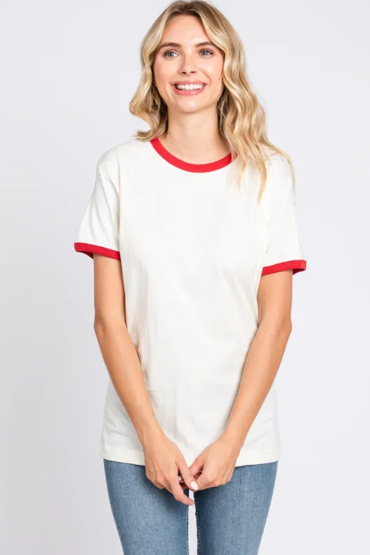 Red Cream Short Sleeve Ringer Tee sold by Pinkblush