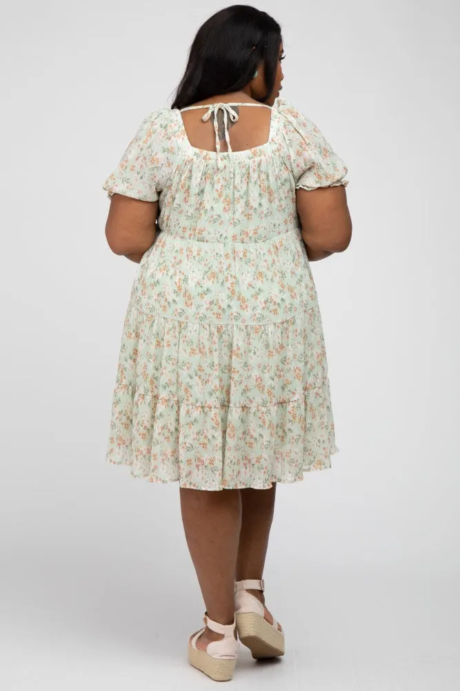 Mint Floral Pleated Square Neck Plus Dress sold by Pinkblush product image thumbnail 5