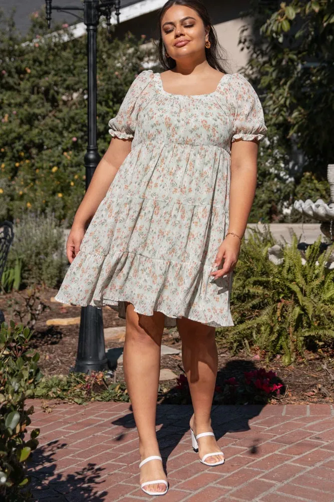 Mint Floral Pleated Square Neck Plus Dress sold by Pinkblush product image thumbnail 2