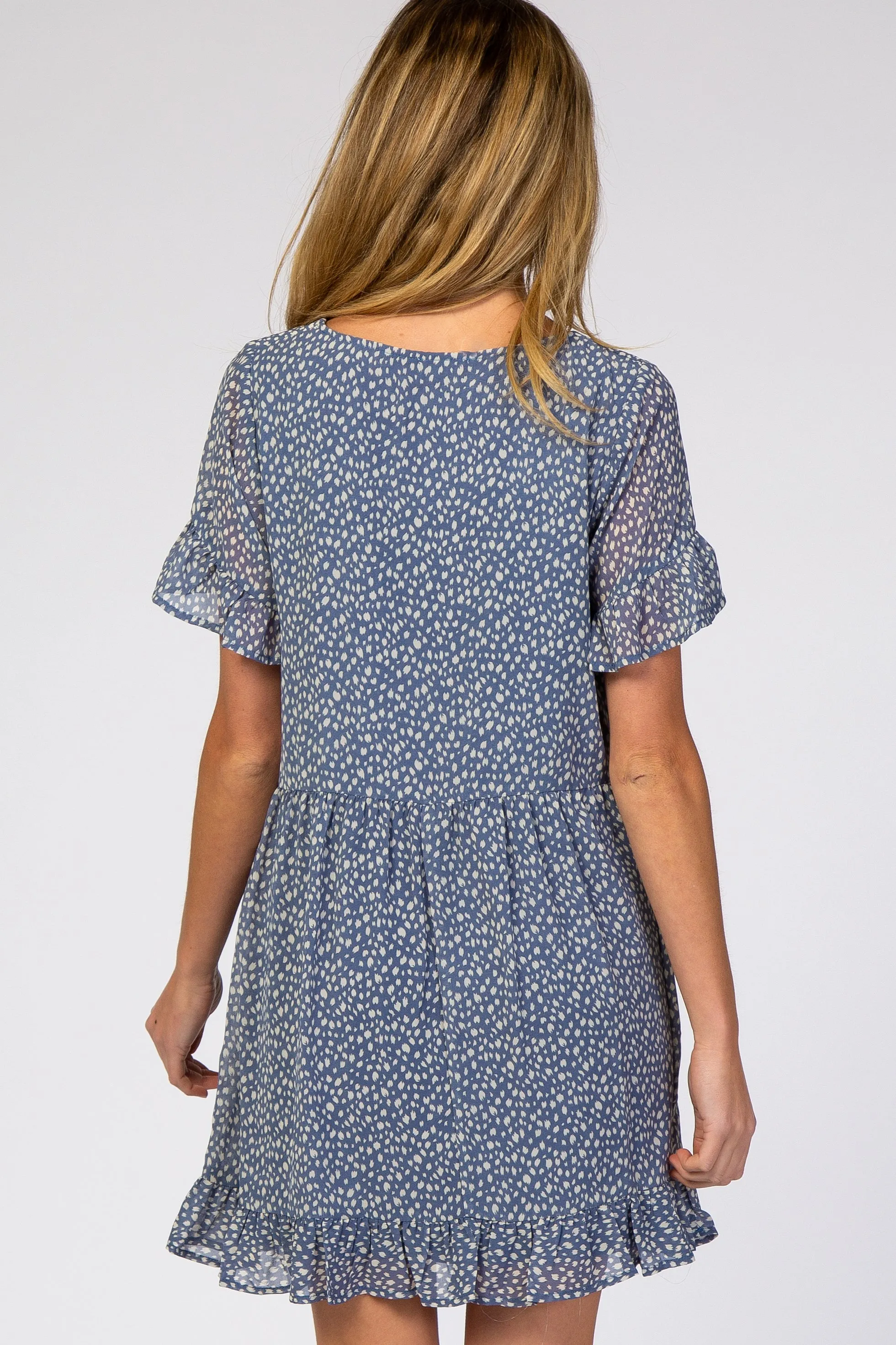 Blue Printed Chiffon Square Neck Ruffle Trim Maternity Dress sold by Pinkblush product image thumbnail 3