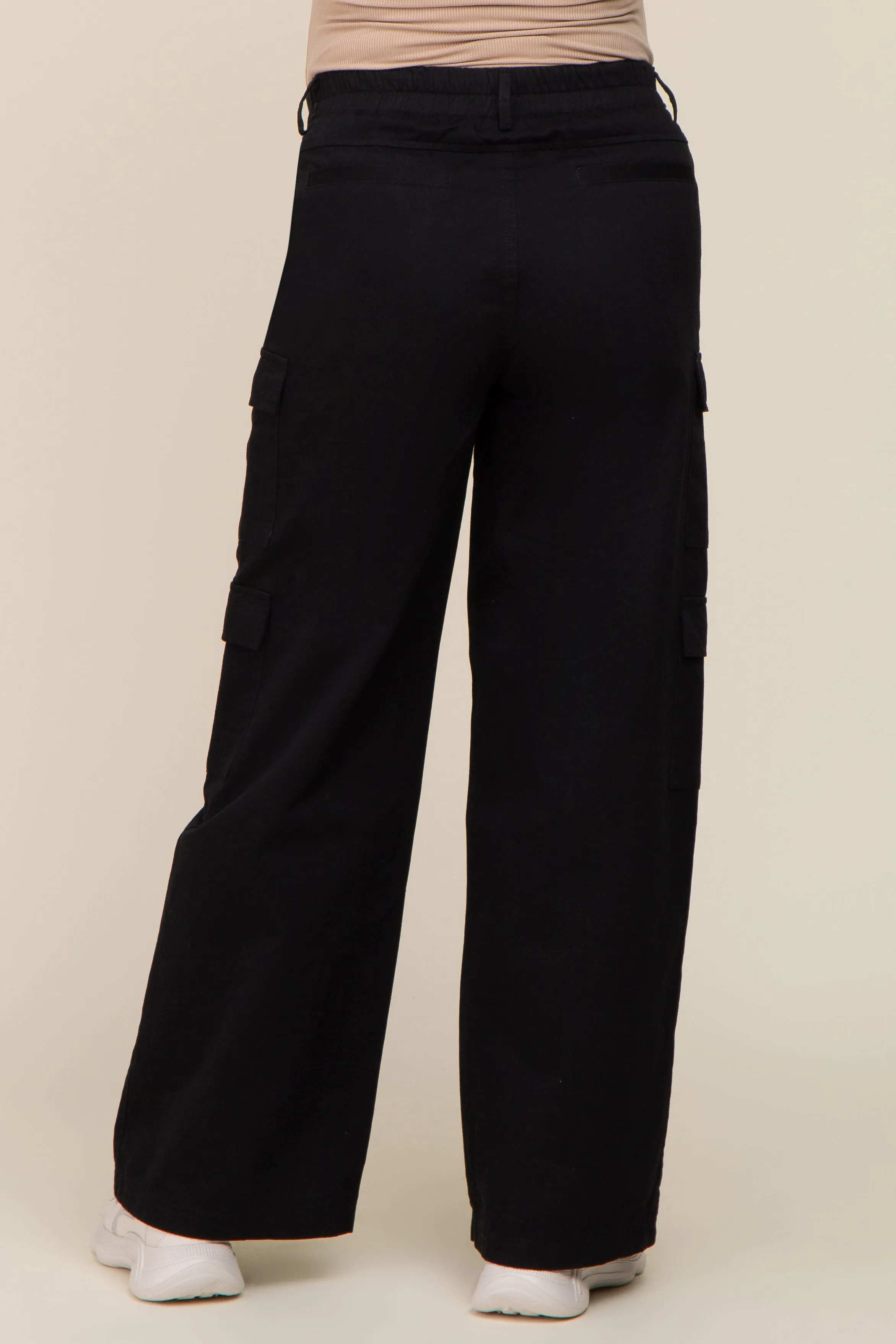 Black Maternity Double Pocket Wide Leg Cargo Pants sold by Pinkblush product image thumbnail 4