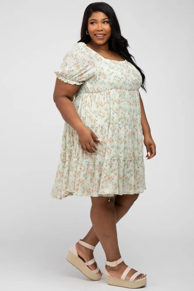 Mint Floral Pleated Square Neck Plus Dress sold by Pinkblush product image thumbnail 4