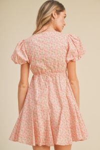 Pink Coral Floral Puff Sleeve Flared Mini Dress sold by Pinkblush