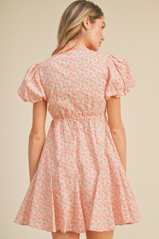 Pink Coral Floral Puff Sleeve Flared Mini Dress sold by Pinkblush product image thumbnail 3