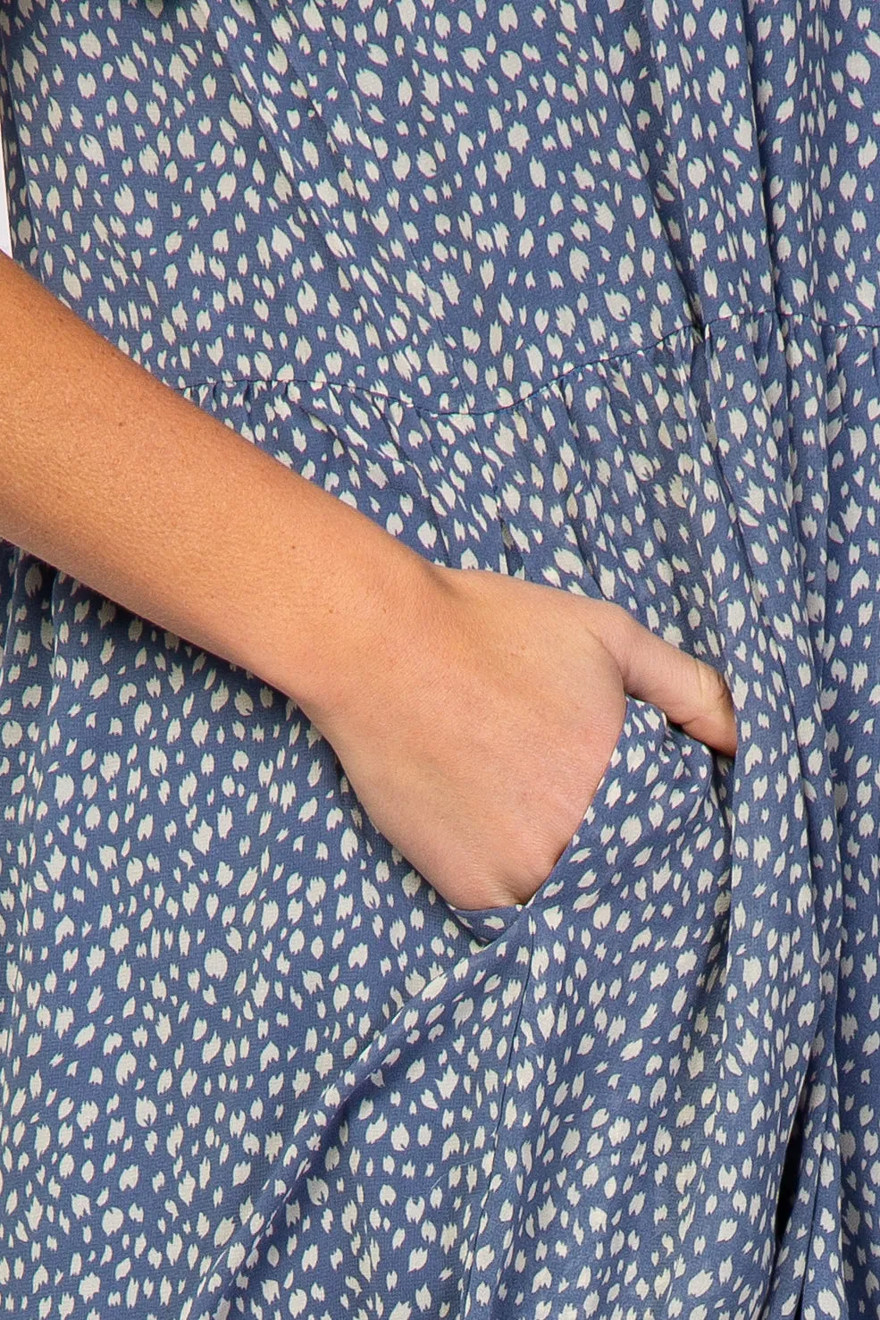 Blue Printed Chiffon Square Neck Ruffle Trim Maternity Dress sold by Pinkblush product image thumbnail 4