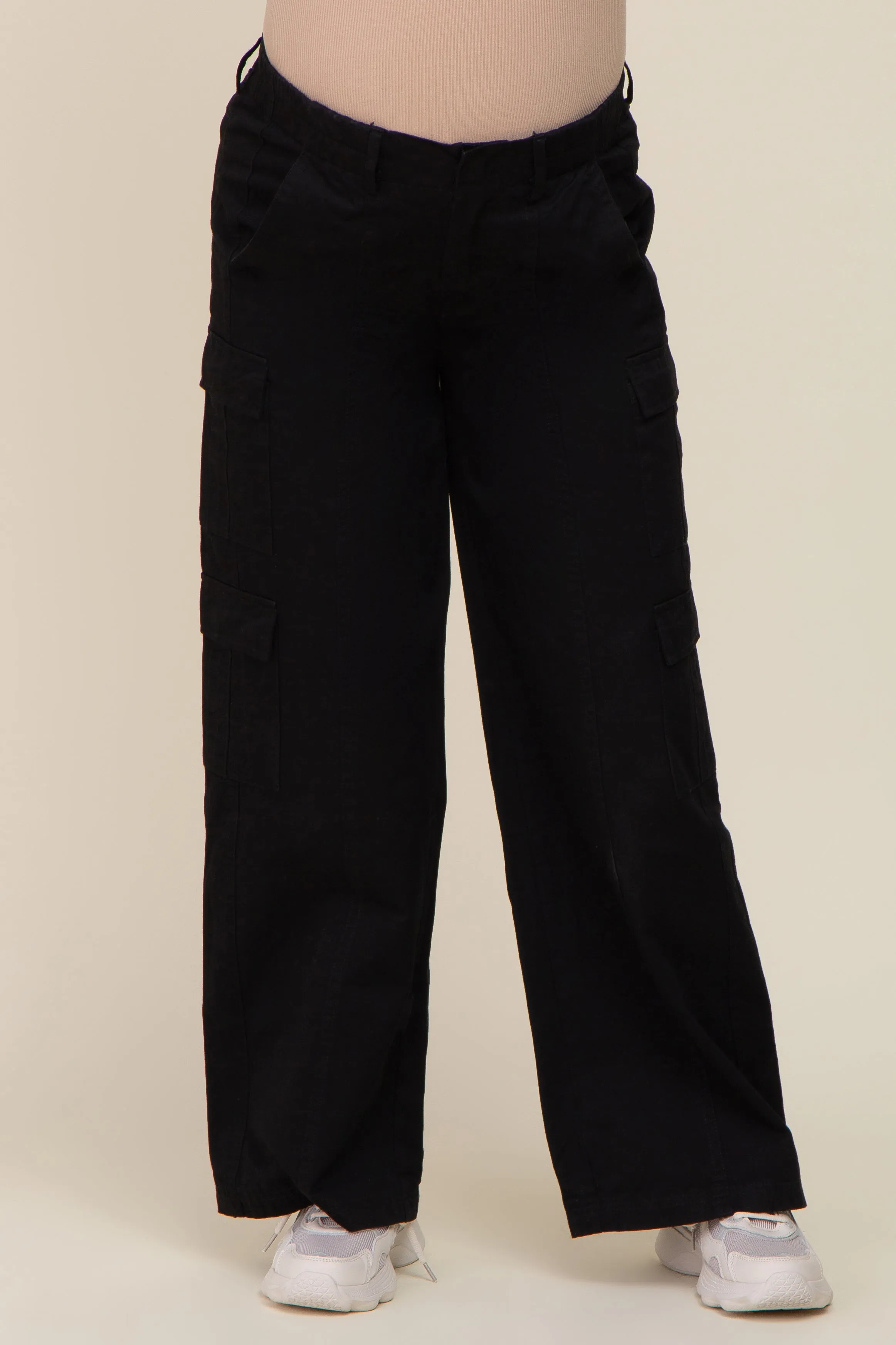 Black Maternity Double Pocket Wide Leg Cargo Pants sold by Pinkblush product image thumbnail 2