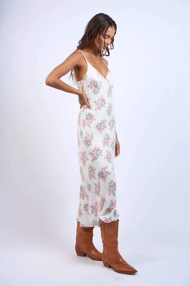 Pink Ivory Floral Sweetheart Neck Long Midi Dress sold by Pinkblush product image thumbnail 3