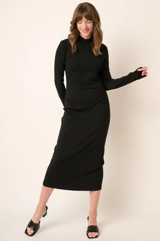 Black Ribbed Mock Neck Midi Dress sold by Pinkblush