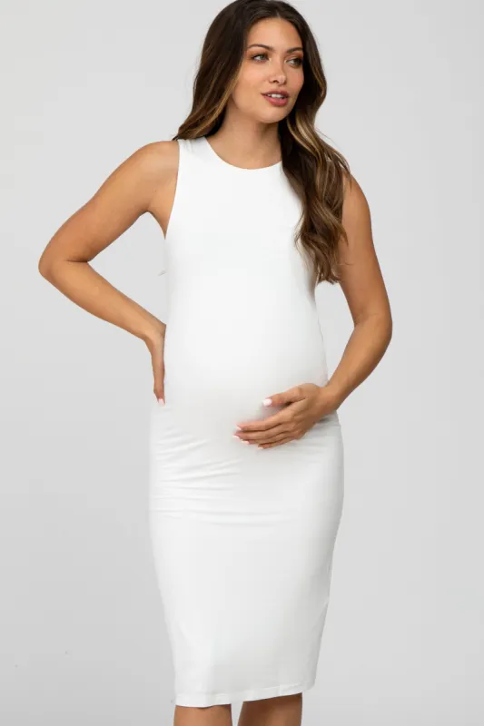 Ivory Fitted Sleeveless Maternity Dress sold by Pinkblush