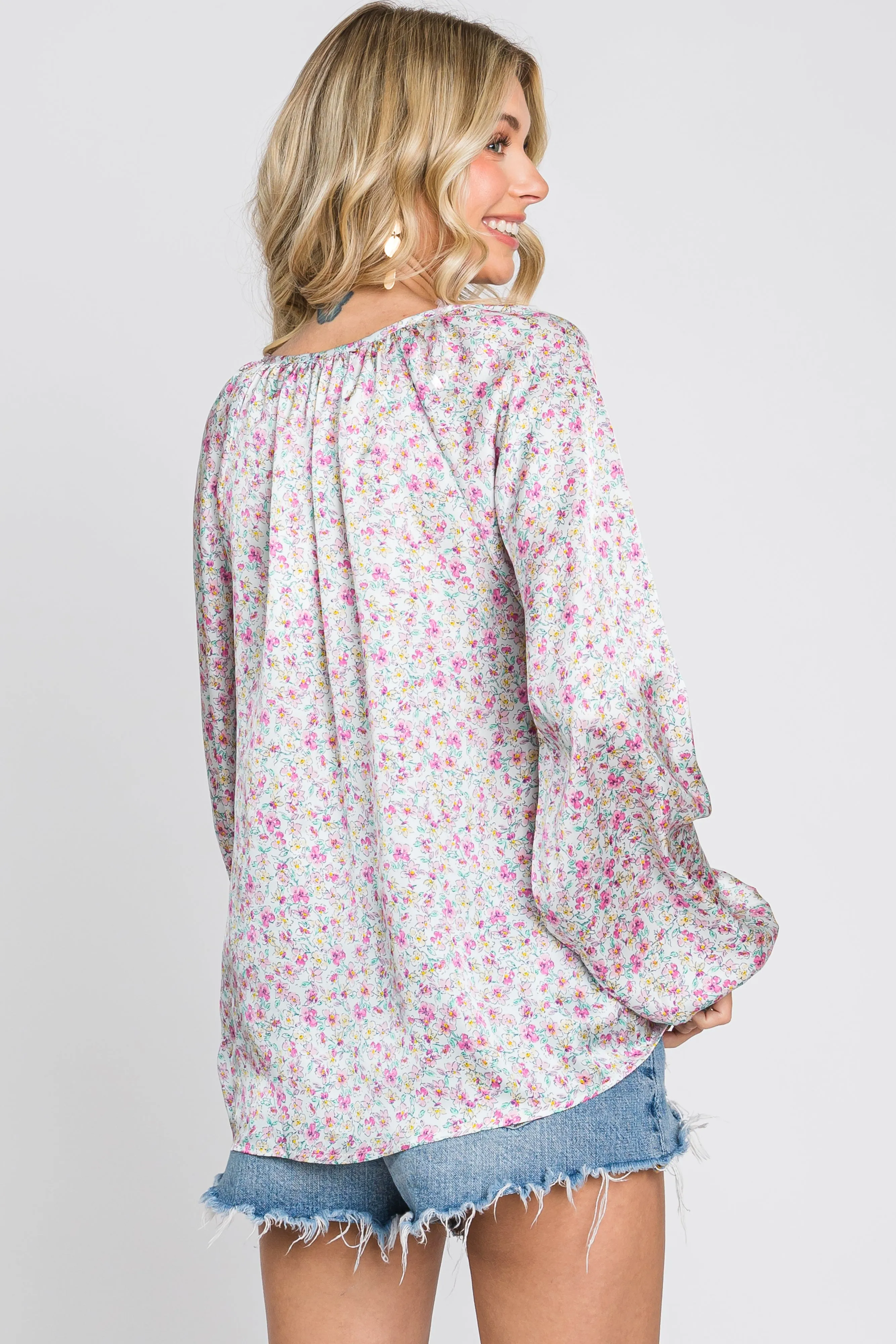 White Micro Floral Blouse sold by Pinkblush product image thumbnail 3