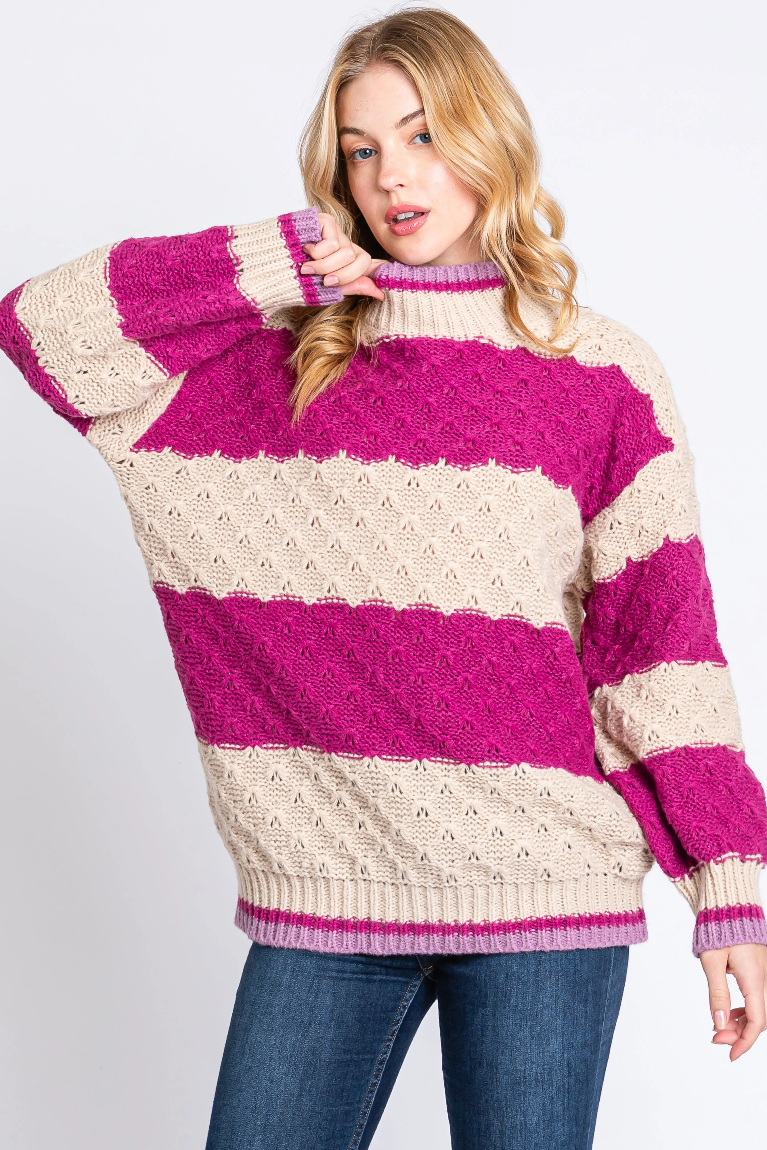 Magenta Striped Mock Neck Maternity Sweater sold by Pinkblush product image thumbnail 5