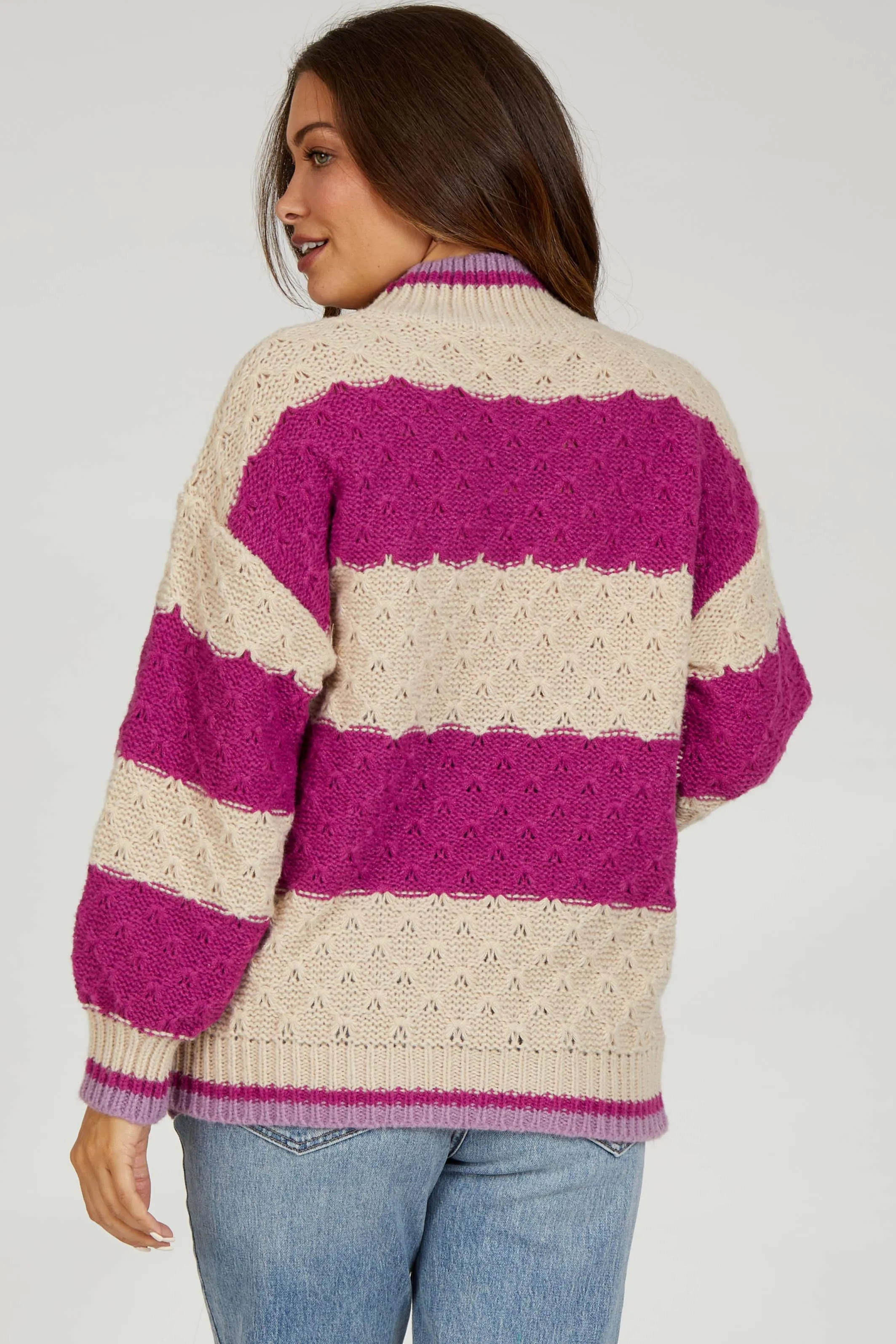Magenta Striped Mock Neck Maternity Sweater sold by Pinkblush product image thumbnail 3