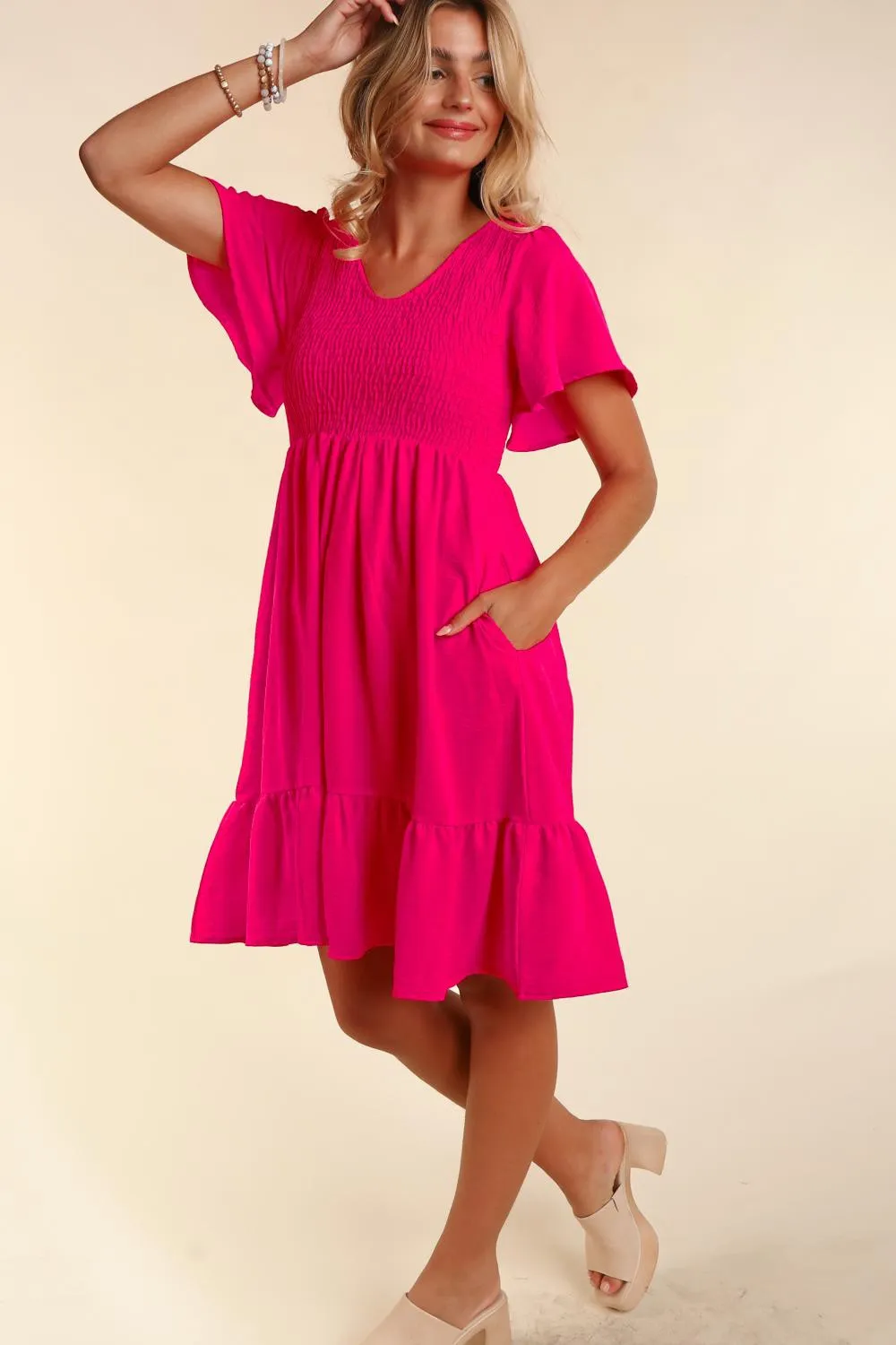 Fuchsia Smocked Ruffle Hem Dress sold by Pinkblush product image thumbnail 3