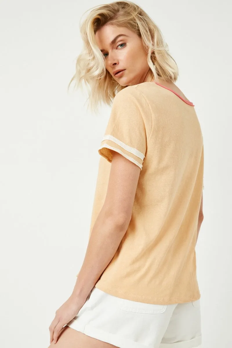 Peach Colorblock Trim Short Sleeve Tee sold by Pinkblush product image thumbnail 4