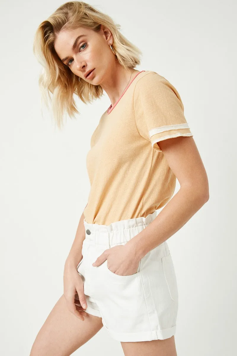 Peach Colorblock Trim Short Sleeve Tee sold by Pinkblush