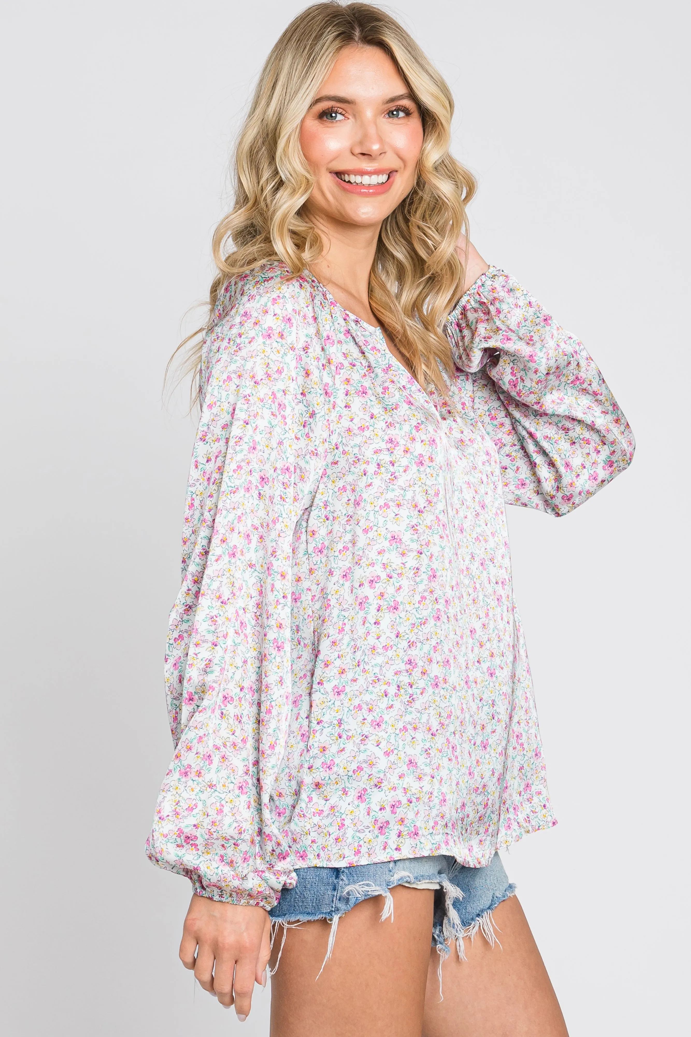 White Micro Floral Blouse sold by Pinkblush product image thumbnail 2