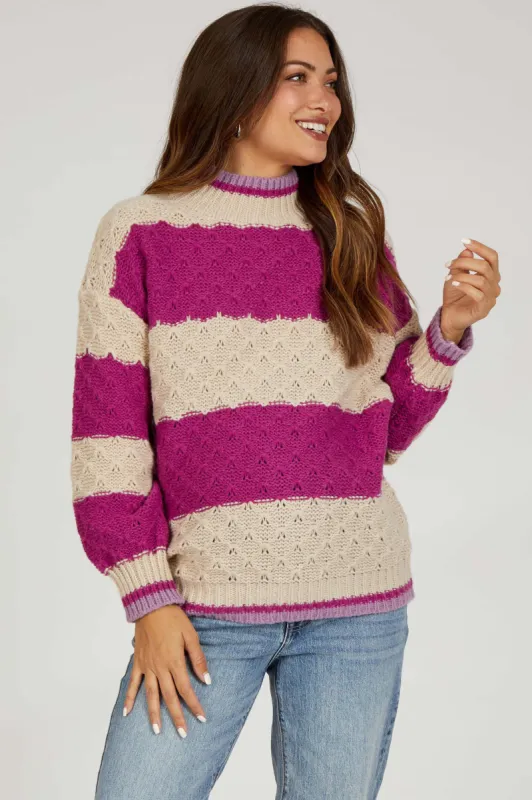Magenta Striped Mock Neck Maternity Sweater sold by Pinkblush