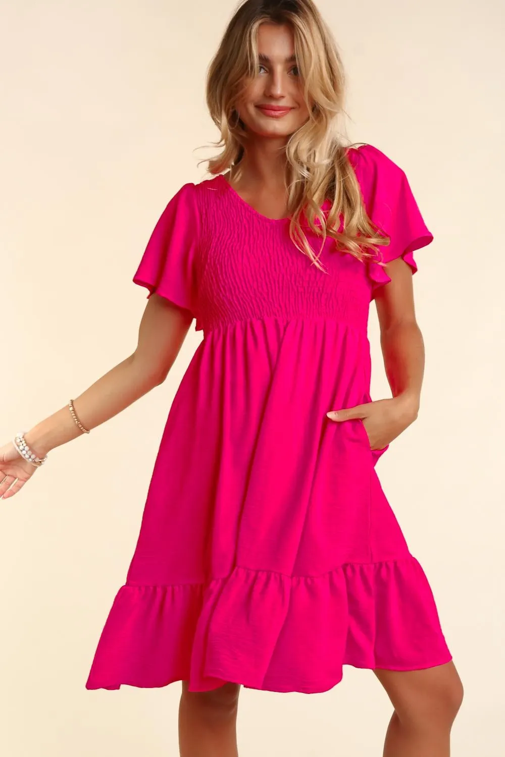 Fuchsia Smocked Ruffle Hem Dress sold by Pinkblush
