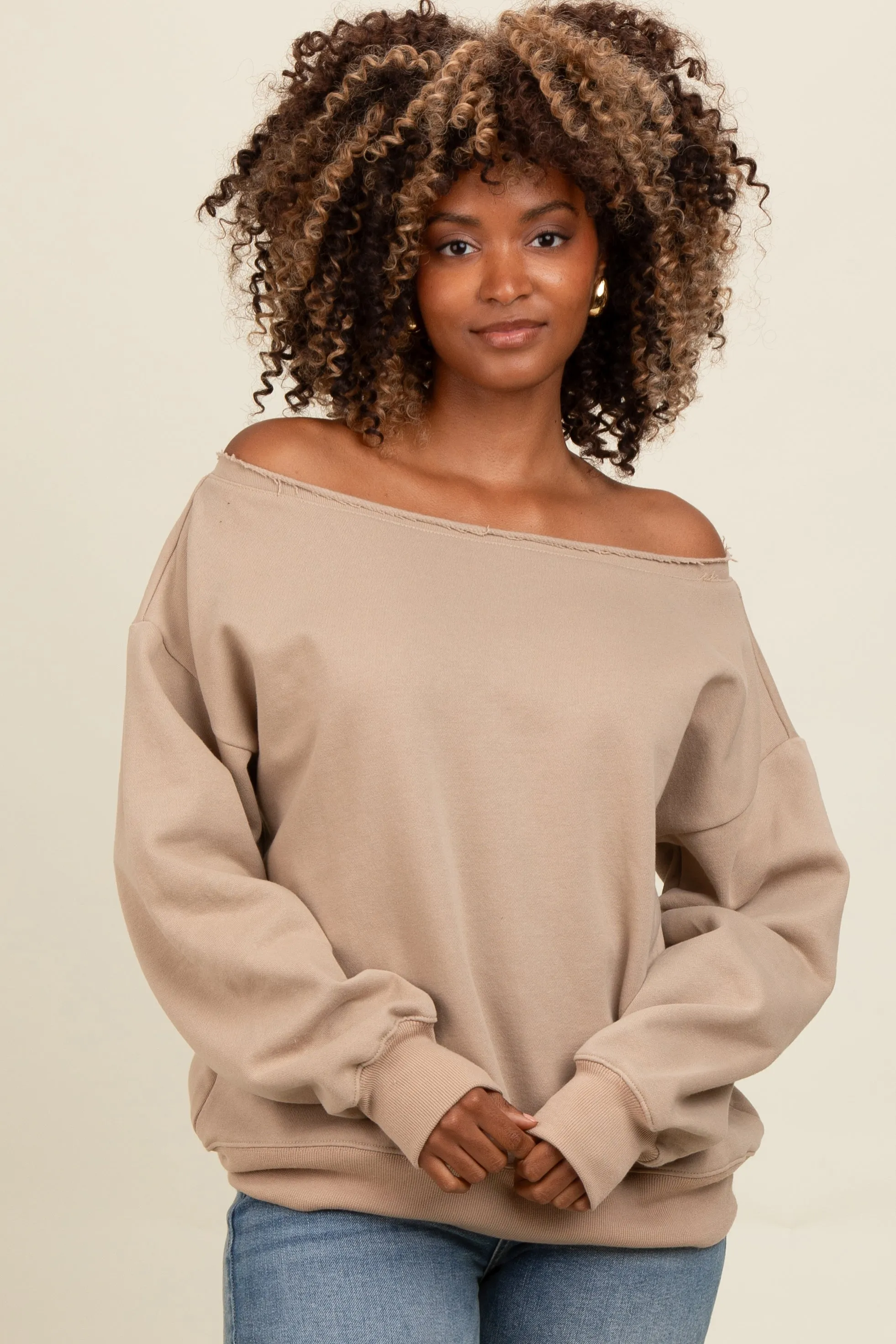 Taupe One Shoulder Maternity Sweatshirt sold by Pinkblush product image thumbnail 5
