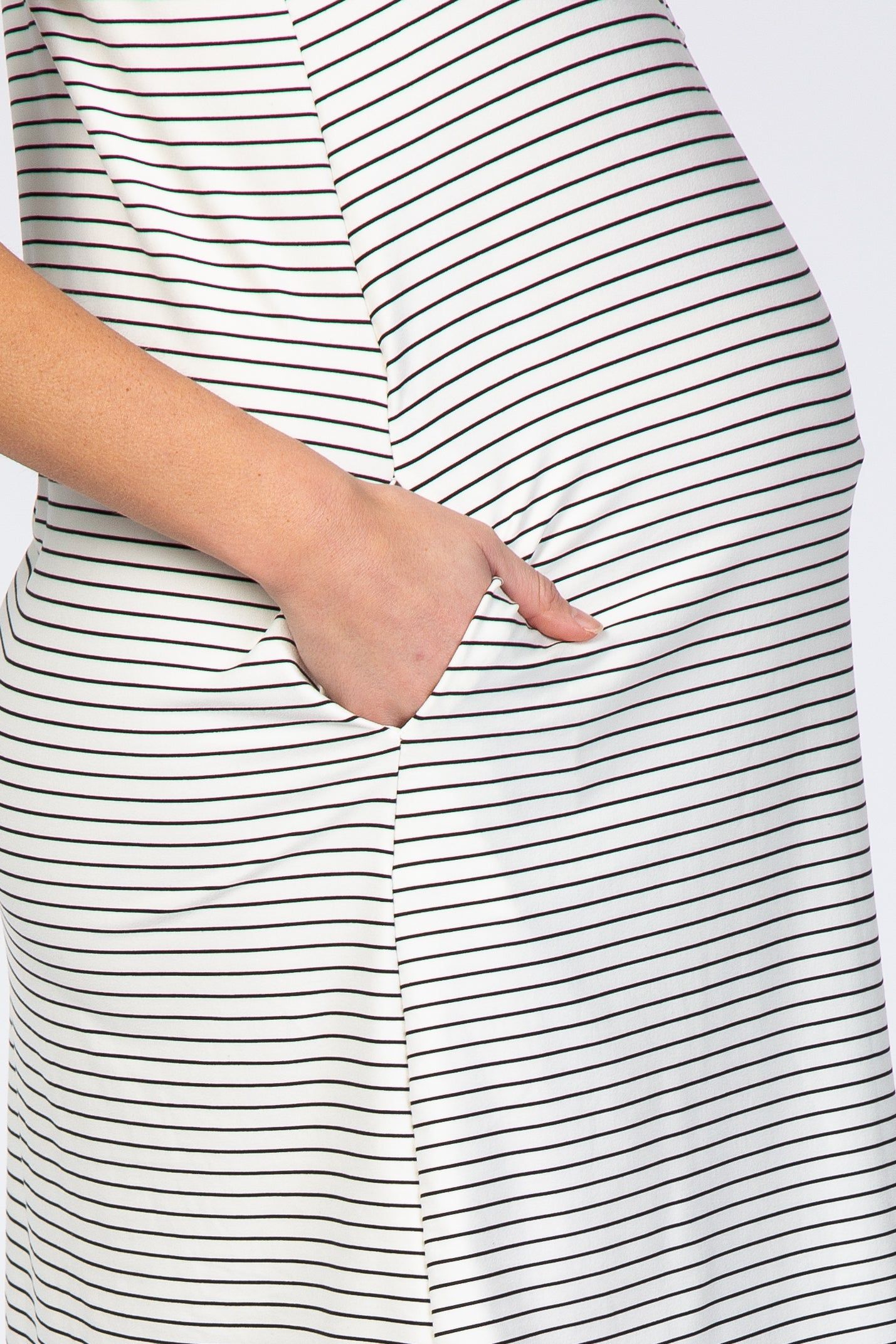Ivory Striped Pocket Front Maternity Swing Dress sold by Pinkblush product image thumbnail 4