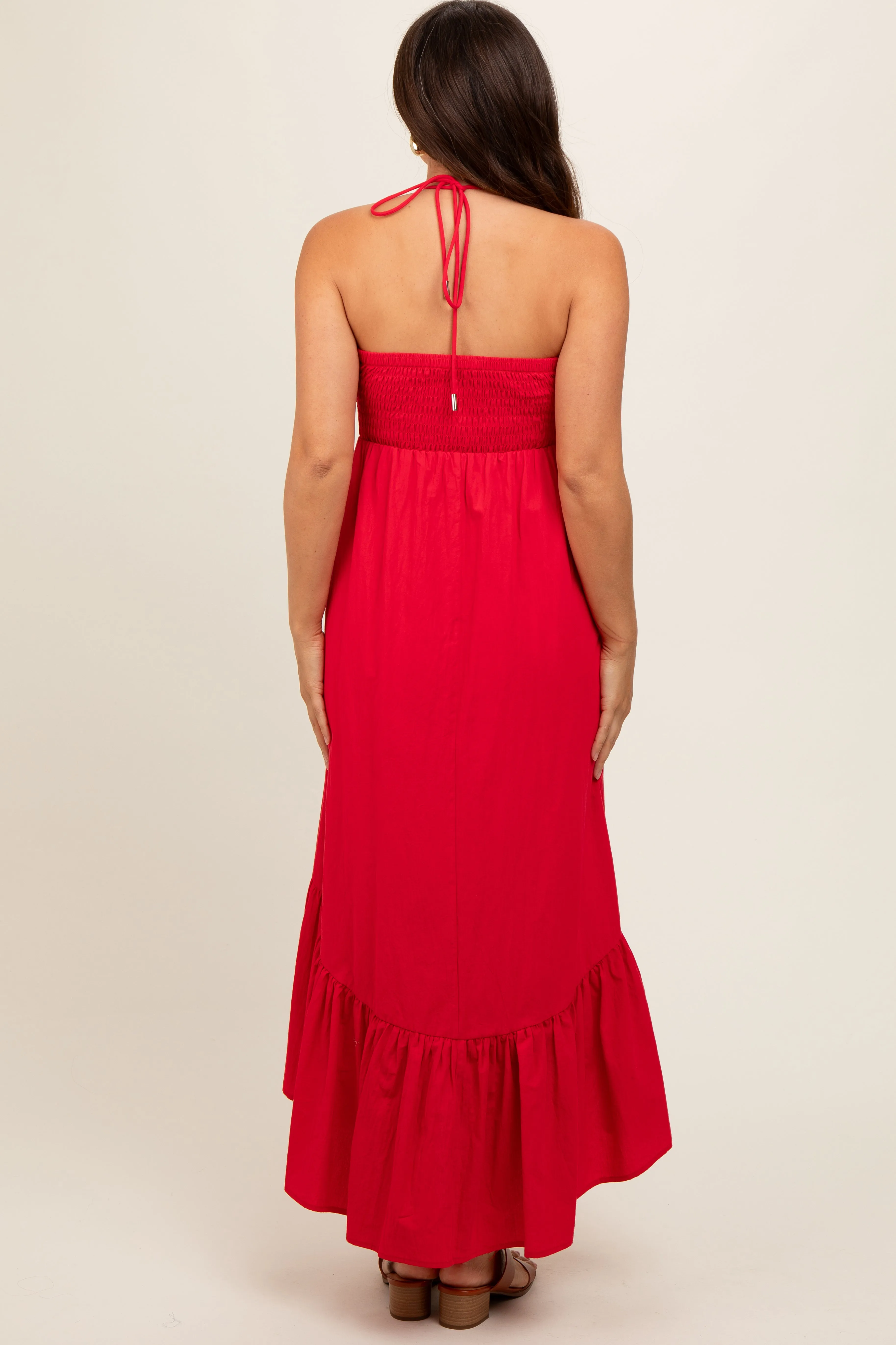 Red Halter Neck High-Low Hem Maternity Dress sold by Pinkblush product image thumbnail 2
