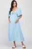 Light Blue Textured Dot Front Tie Ruffle Sleeve Maternity Midi Dress sold by Pinkblush