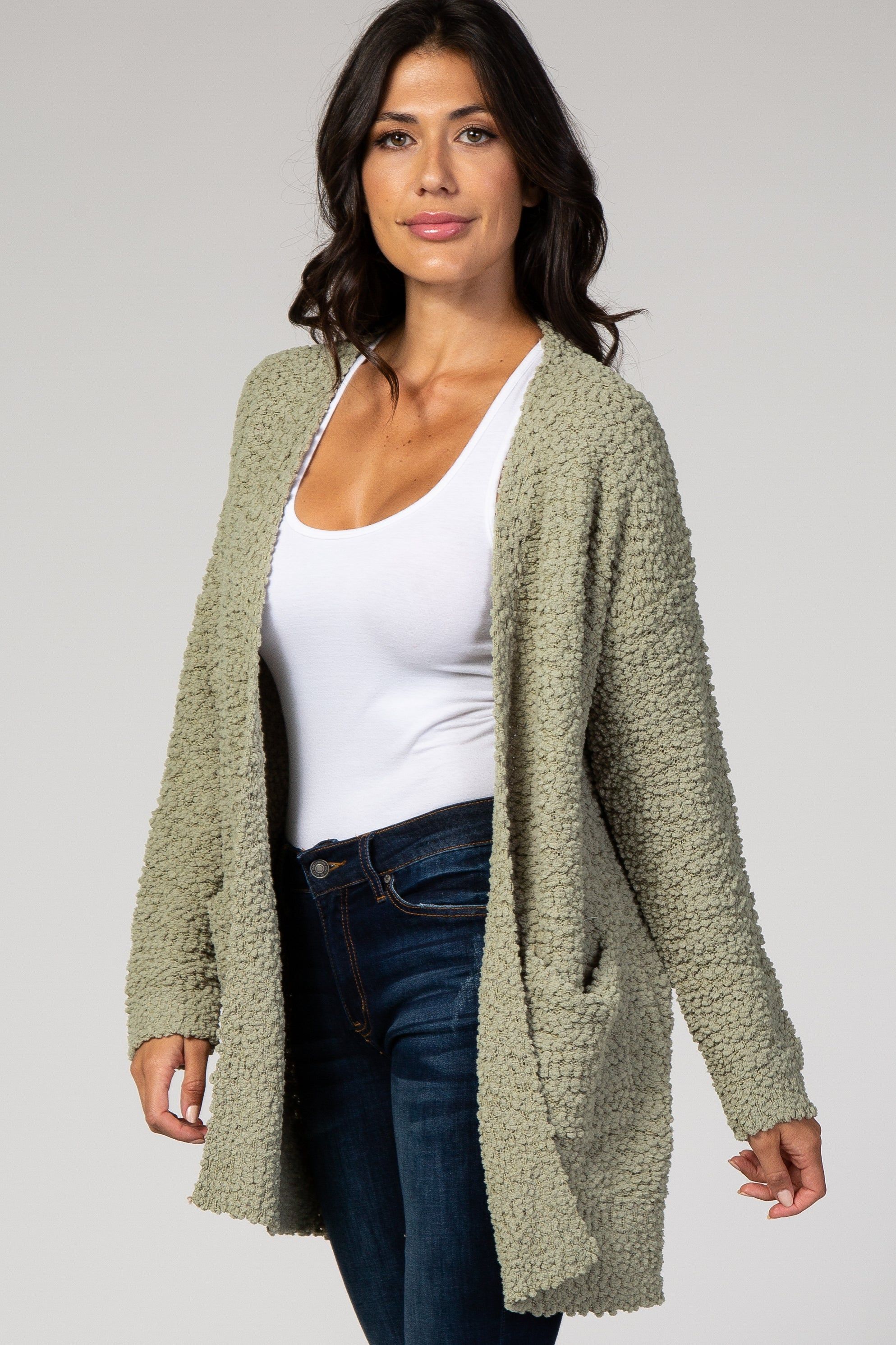 Light Olive Popcorn Knit Cardigan sold by Pinkblush product image thumbnail 3
