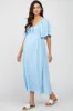 Light Blue Textured Dot Front Tie Ruffle Sleeve Maternity Midi Dress sold by Pinkblush
