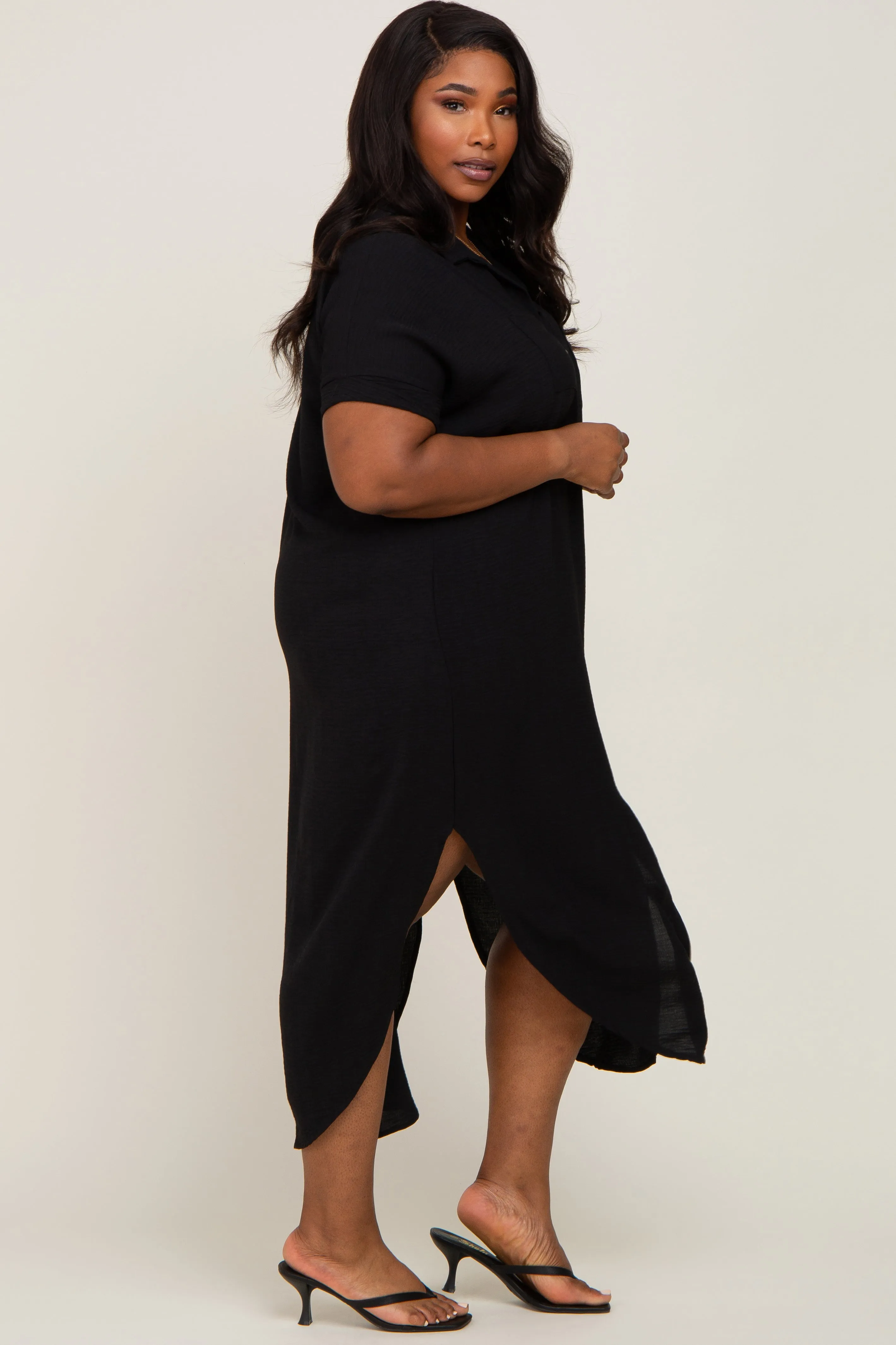 Black Button Down Hi Low Plus Maxi Dress sold by Pinkblush product image thumbnail 2