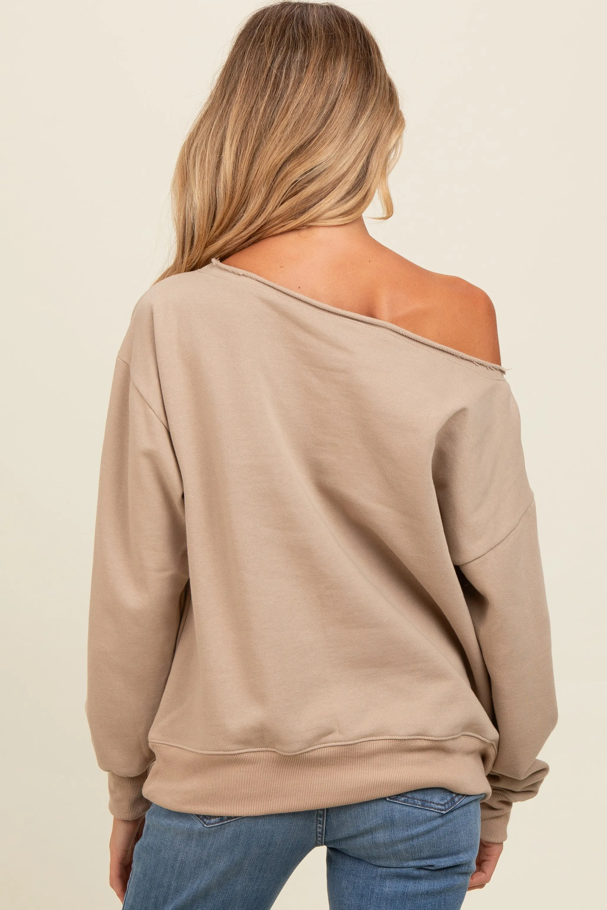 Taupe One Shoulder Maternity Sweatshirt sold by Pinkblush product image thumbnail 4