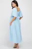 Light Blue Textured Dot Front Tie Ruffle Sleeve Maternity Midi Dress sold by Pinkblush