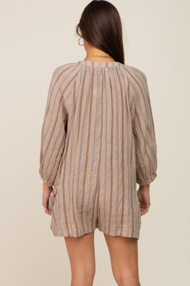 Taupe Striped Front Button Maternity Romper sold by Pinkblush product image thumbnail 3