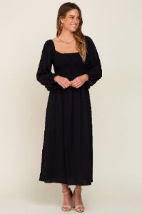 Black Gauze Smocked Midi Dress sold by Pinkblush