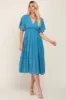 Blue Ruffle Tiered V-Neck Maternity Midi Dress sold by Pinkblush