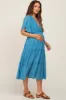 Blue Ruffle Tiered V-Neck Maternity Midi Dress sold by Pinkblush