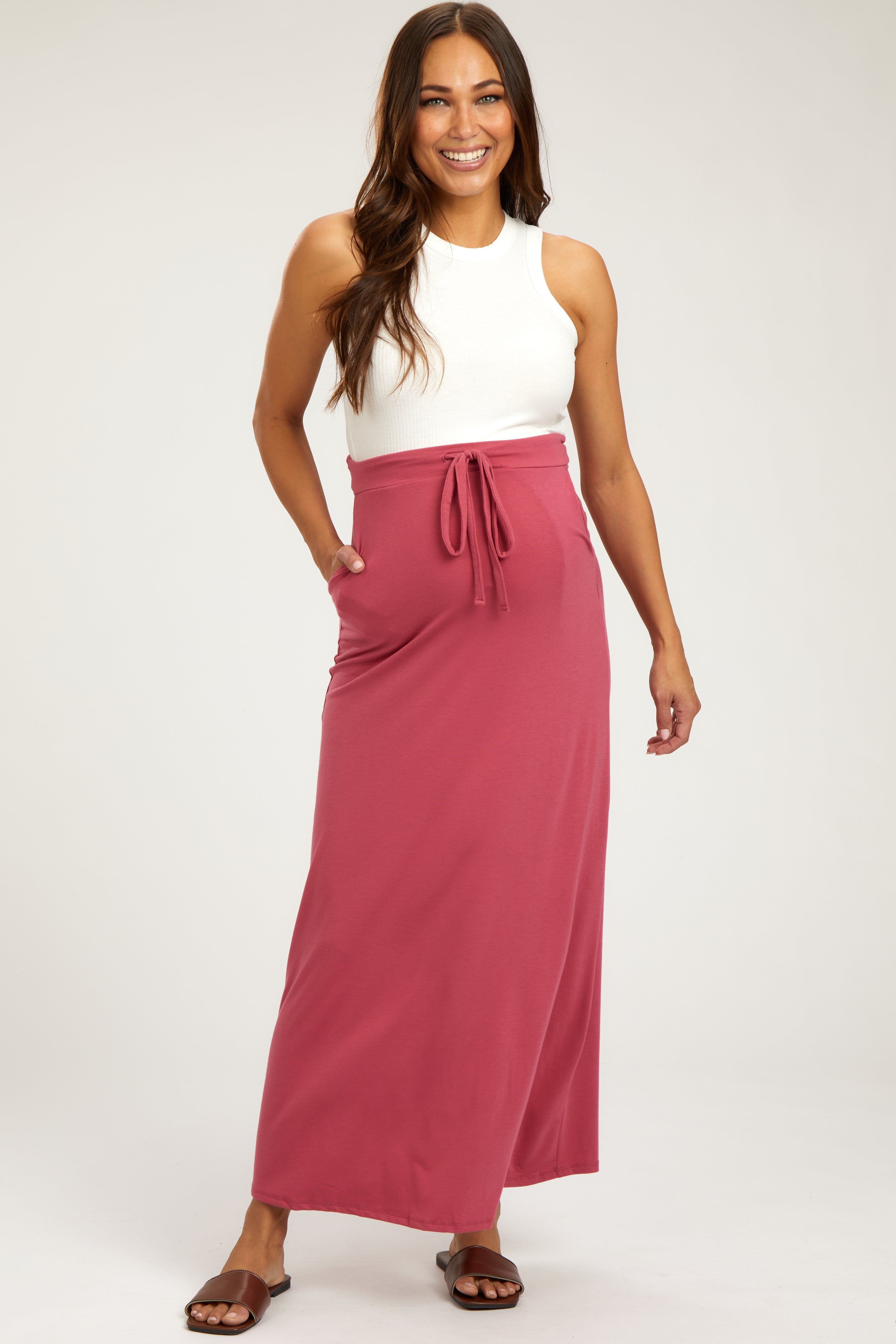 Salmon Drawstring Maternity Maxi Skirt sold by Pinkblush