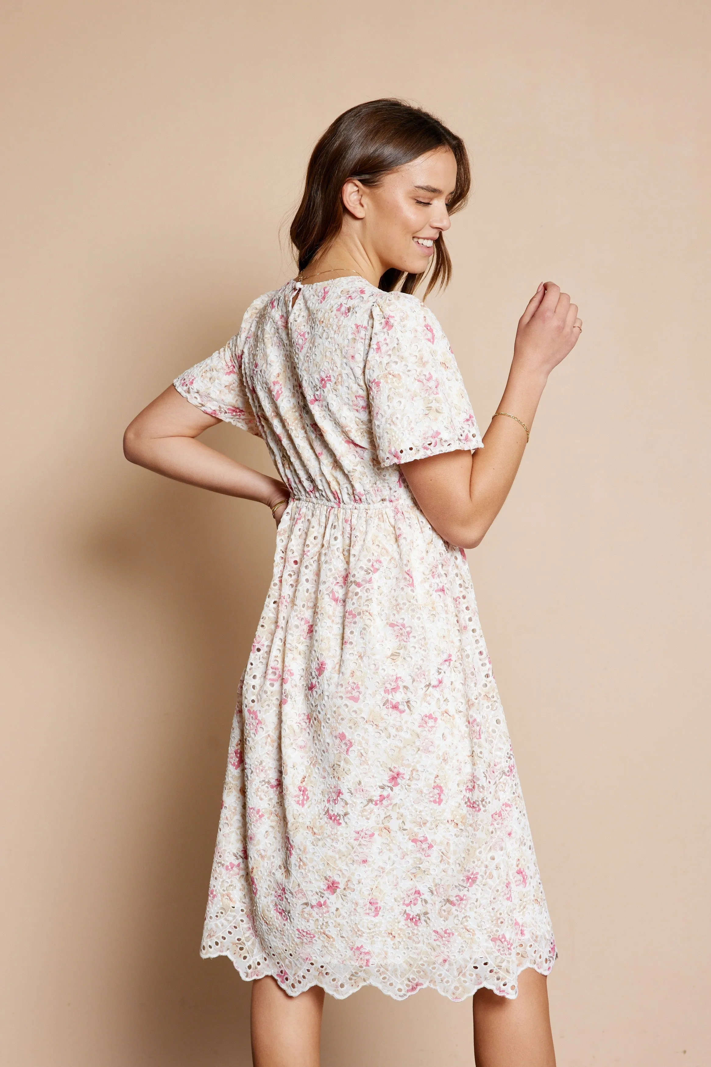 Ivory Floral Embroidered Eyelet Midi Dress sold by Pinkblush product image thumbnail 3