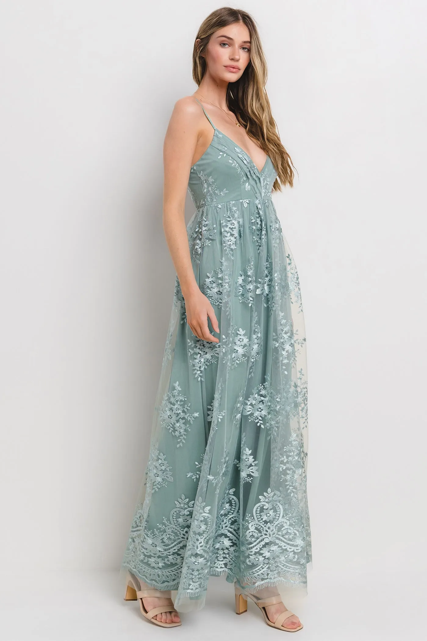 Mint Green Floral Lace Overlay Maxi Dress sold by Pinkblush product image thumbnail 2