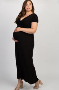 PinkBlush Black Draped Maternity/Nursing Plus Maxi Dress sold by Pinkblush